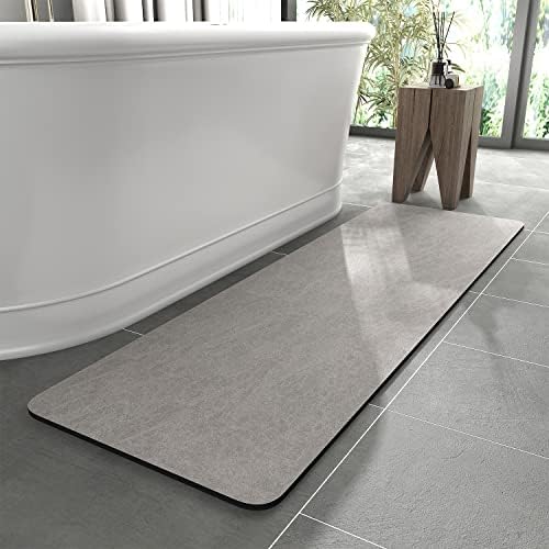 MontVoo -Bath Mat Rug-Rubber Backing Non Slip Quick Dry Absorbent Thin Bathroom Rugs Fit Under Door-Faux Suede Surface Bathroom Floor Mats-Shower Rug for in Front of Bathtub Shower Gray 17"x59"
