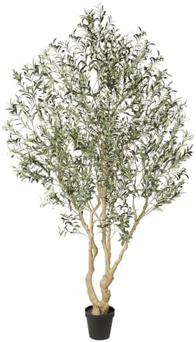 Realead Artificial Olive Tree 8ft - Large Faux Olive Tree with Realistic Leaves and Olives - Full and Grand Design Fake Olive Tree with Sturdy Base for Indoor Outdoor Office Decor