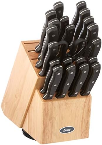 Oster Evansville 22 Piece Cutlery Set, Stainless Steel with Black Handles
