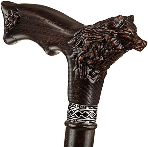 Asterom Walking Cane - Handmade Wolf Cane - Cool Walking Canes for Men and Women - Wooden, Carved, Unique - Walking Sticks for Men & Seniors