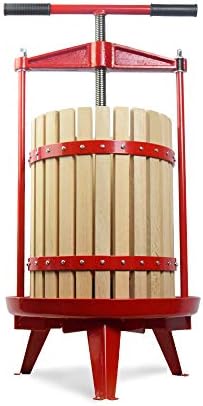 SQUEEZE master Fruit Wine Cider Press - Solid Wood Basket- 4.75 Gallon/18L-T Handle Bar-More Stable-Vintage traditional juicer,Apple Grape Fruit press for Juice Maker-1 free filter bag included(Red)