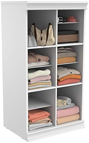 ClosetMaid Modular Storage Shelf Unit with 12 Shelves, Wood Closet Organizer Adjustable, Dividers, Stacking, Full Backer, Decorative Trim, White