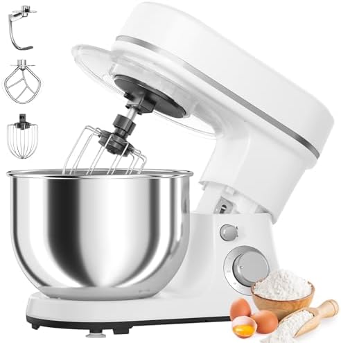 800W Stand Mixer with 5.3QT Bowl, 6-Speed with Pulse Electric Kitchen Mixer, Food Mixer with Dough Hook, Whisk, Beater Tilt-Head & Non-Slip Base for Cookie, Cake, Bread & Baking-White
