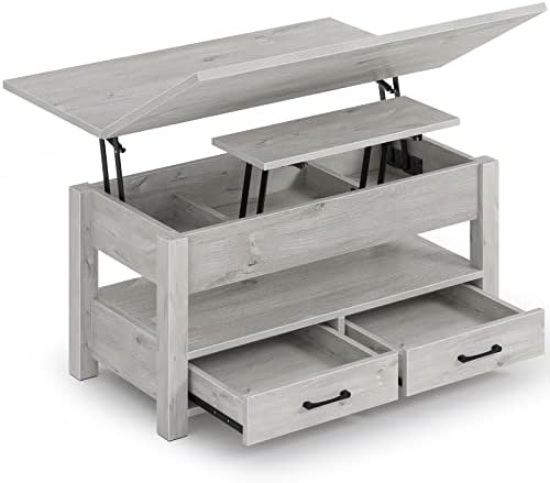 Rolanstar Coffee Table Lift Top, Multi-Function Convertible Coffee Table with Drawers and Hidden Compartment, Converts to Dining Table for Living Room, Home Office,Grey