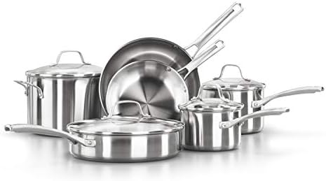 Calphalon Classic Stainless Steel Cookware Set, 10-Piece, Impact-Bonded Aluminum Base, Stay-Cool Handles