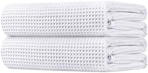 HOMEXCEL White Waffle Bath Towels 2 Pack, Premium Microfiber Bathroom Towels, Ultra Soft, Lightweight, Highly Absorbent and Quick Dry Towel for Bathroom, Gym, Shower, Hotel, and Spa, 27 x 54 Inch