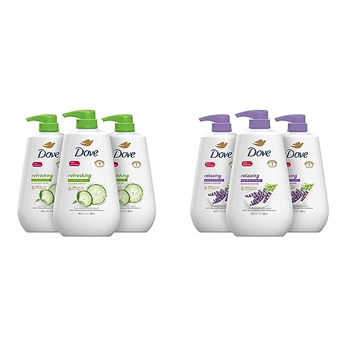 Dove Body Wash with Pump Refreshing Cucumber and Green Tea 3 Count Refreshes Skin Cleanser & Body Wash with Pump Relaxing Lavender Oil & Chamomile 3 Count for Renewed