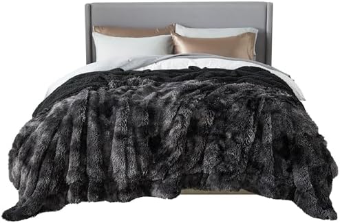 Bedsure Fluffy Tie Dye Black King Size Blanket for Bed, Thick Soft Sherpa Faux Fur Fleece Bedding Fuzzy Plush Winter Warm Heavy Oversize Big Large King Blanket, Cozy Black Gifts for Men Women, 108x90
