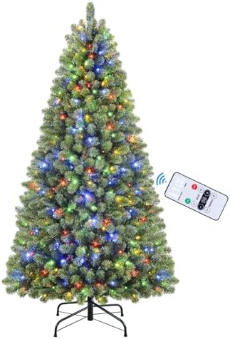 SHareconn 6.5ft Prelit Premium Artificial Hinged Christmas Tree with Remote Control,Timer and Warm White & Color LED Changing Lights, Branch Tips, Perfect Choice for Xmas Decoration, 6.5FT