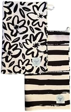2 Pack Double Sided|| Not Your Ordinary Kitchen Towels || Dish Towels || Quick Dry || Waffle Weave Microfiber || Highly Absorbent || Hanging Hook (Black Daisy)