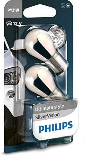 Philips 12496SVB2 PY21W Silver Vision, Indicator Bulbs with Silver Coating (2 x Bulbs)