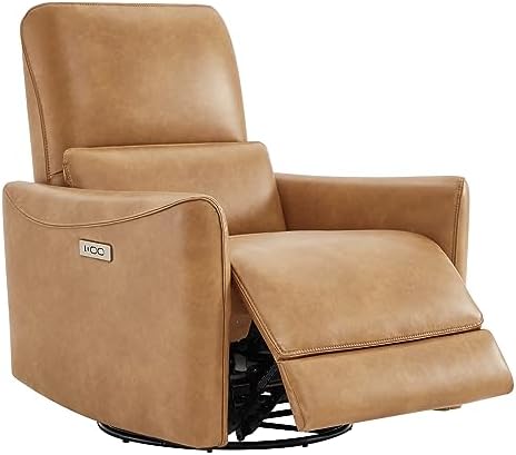 CHITA Power Recliner Chair Swivel Glider, FSC Certified Upholstered Faux Leather Living Room Nursery Reclining Sofa Chair with Lumbar Support, Cognac Brown