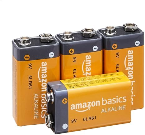 Amazon Basics 4-Pack 9 Volt Alkaline Everyday Batteries for Smoke Detectors, Long Lasting 5-Year Shelf Life