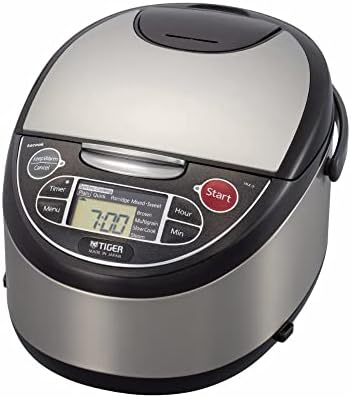 Tiger JAX-T18U-K 10-Cup (Uncooked) Micom Rice Cooker with Food Steamer & Slow Cooker, Stainless Steel Black