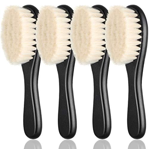4 Pieces Barber Fade Brush Set with Natural Fiber Wooden Handle - Beard Styling Brush, Neck Duster, and Cleaning Brush for Men's Grooming