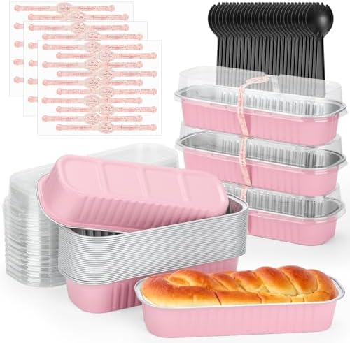 selizo 60 Pack 6.8oz Mini Loaf Baking Cake Pans with Lids, Rectangle Disposable Aluminum Foil Loaf Baking Pans, Small Baking Cake Tins Cup Cake Containers with Lids for Individual Cakes