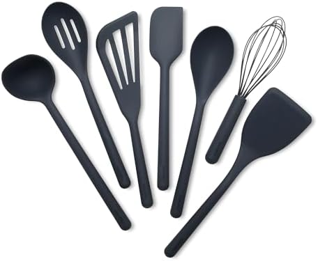 GreenPan Silicone 7 Piece Cooking Utensil Set, Ladle, Turners, Spatula, Spoons, Whisk, Flexible Nonstick Kitchen Tools Rigid Steel Core, Heat-Resistant, Anti-Slip Handle BPA-Free Dishwasher Safe, Gray