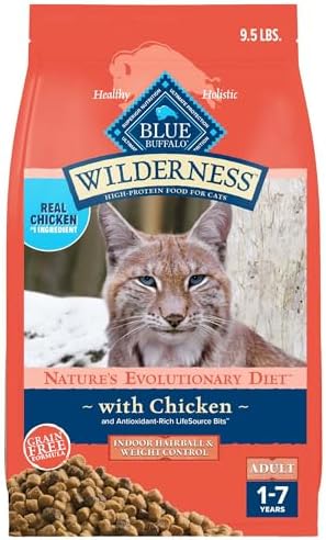 Blue Buffalo Wilderness High-Protein, Grain-Free Weight and Hairball Control Chicken Natural Dry Food for Adult Cats, 9.5 lbs