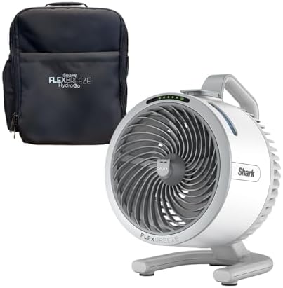 Shark FlexBreeze HydroGo Fan & Travel Bag — Ultra-powerful portable fan with indoor + outdoor evaporative mist, Up to 70 feet of reach, corded & cordless, up to 12-hr. battery, White, FA053BRN