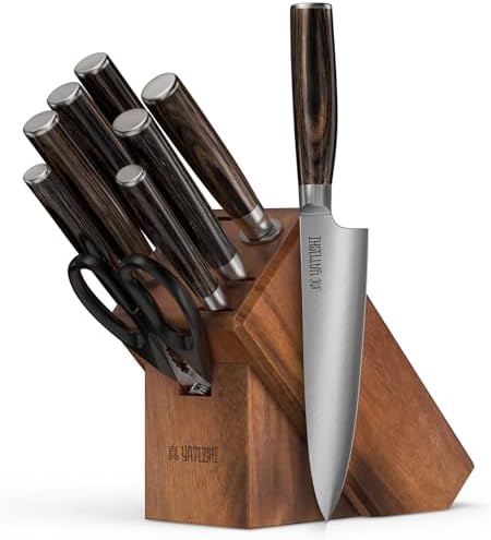 Yatoshi 9 Piece Block Set - Pro Kitchen Knife Set Ultra Sharp High Carbon Steel with Ergonomic Handle