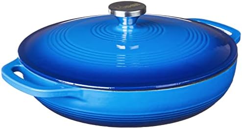 Lodge 3.6 Quart Enameled Cast Iron Oval Casserole With Lid – Dual Handles – Oven Safe up to 500° F or on Stovetop - Use to Marinate, Cook, Bake, Refrigerate and Serve – Caribbean Blue