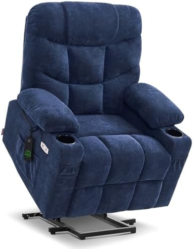 MCombo Power Lift Recliner Chair with Extended Footrest for Elderly People, Fabric 7287 (Navy Blue, Medium)
