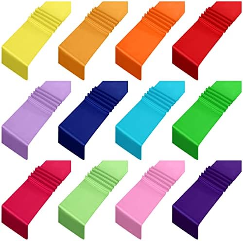 Kinlop Satin Colorful Table Runners 12 x 108 Inch Silk Table Runner for Party Chair Sashes Wedding Banquet Graduations Birthday Reception Decoration, Multi Color(Bright Color, 12 Pcs)