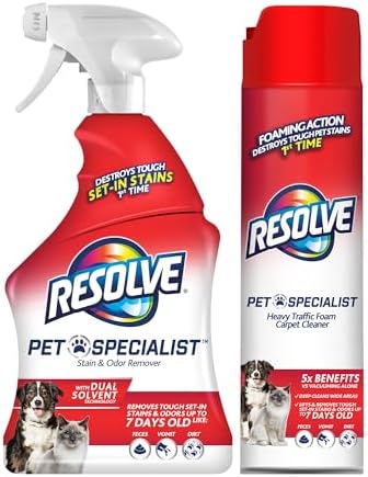 Bundle of Resolve Pet Specialist Carpet Cleaner, Stain Remover and Odor eliminator trigger, Floor and Upholstery, 32 oz + Resolve Pet Specialist Heavy Traffic Foam, Carpet, Pet Stain and Odor, 22oz