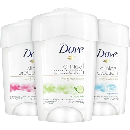 Dove Deodorant, Clinical Protection for Women, 3-Stick Variety Pack - Antiperspirant Deodorant with 48-Hours of Protection, Moisturizing for Sensitive Skin, Scented, 1.7 Oz (3 Piece Set)