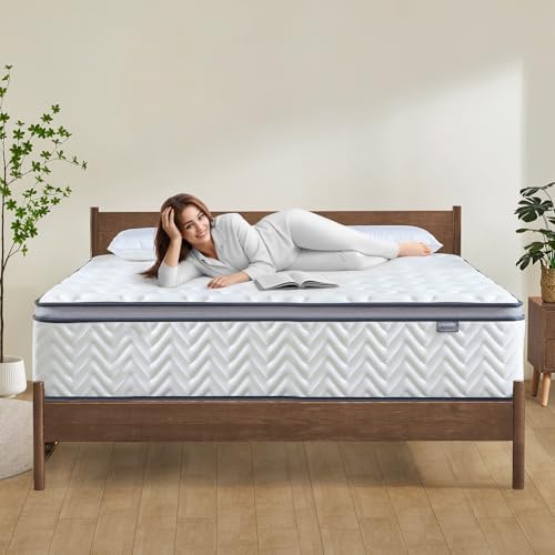 King Size Mattress, 14 Inch King Mattress in a Box, Cooling Gel Memory Foam Hybrid Mattress with Pocketed Coils, Medium Firm Feel, CertiPUR-US Certified, Pressure Relief, Motion Isolation