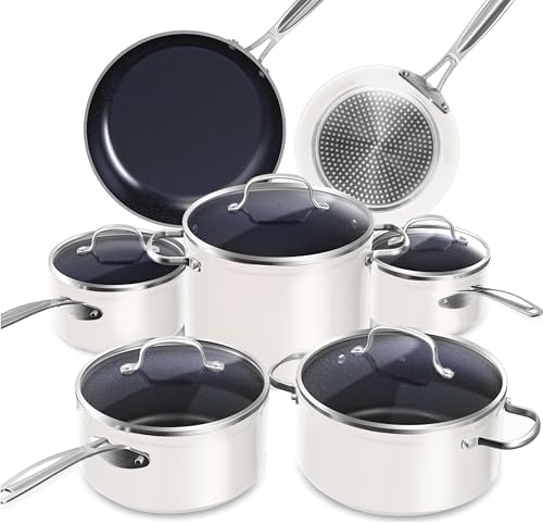 Nuwave Healthy Duralon Blue Ceramic Nonstick Cookware Set, Diamond Infused Scratch-Resistant, PFAS Free, Dishwasher & Oven Safe, Induction Ready & Evenly Heats, Tempered Glass Lids & Stay-Cool Handles