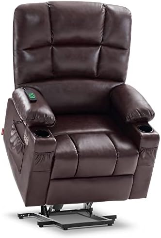 MCombo Large Dual Motor Power Lift Recliner Chair for Elderly, Massage and Heat, Lay Flat, Zero Gravity, Home Button, USB Port, Faux Leather 7680 (Dark Brown, Large)