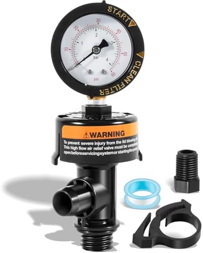 98209800 High Flow Manual Air Relief Valve with Pressure Gauge Top Mount Replacement for Pool and Spa Filter Clean & Clear, EasyClean, Warrior, FNS/FNS Plus, Predator Pool Filter Pressure Relief Valve