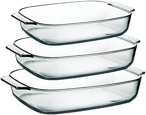 Large Glass Baking Dish Set, Easy Grab Oven Safe Glass Pan for Cooking 2 QT+2.7 QT+3.3 QT