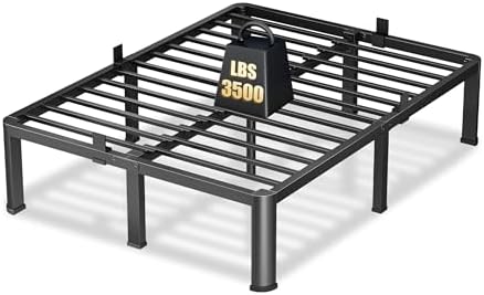 14 Inch Queen Heavy Duty 3500 lbs Bed Frame with Round-Corner Legs & Anti-Squeak Design – Quick Assembly Metal Platform, No Box Spring Needed