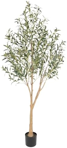 Tall Faux Olive Tree,6Ft(72in) Realistic Texture Potted Silk Artificial Olive Tree, Fake Olive Trees Indoor Outdoor for Home Office Living Room Bedroom Foyer Porch Decor.