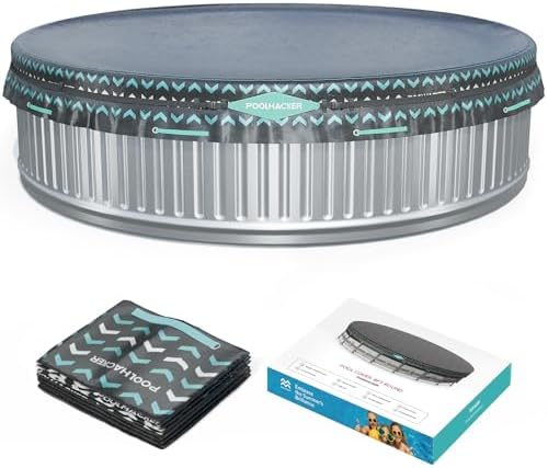 8FT Round Pool Cover, Pool Covers for Above Ground Pools, 8FT Stock Tank, Inflatable Pool Cover & Hot Tub Cover, Round Pool with Cover, Tear-Resistant & Dustproof(Black)