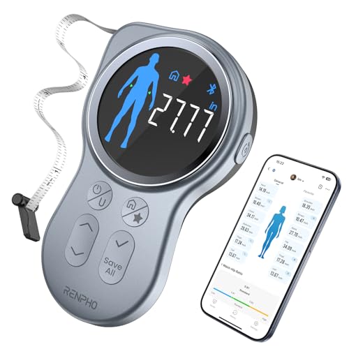 RENPHO Smart Tape Measure with Large Display, Bluetooth Body Measuring Tape with App for Weight Loss, Fitness Shape, Measure Circumference Length