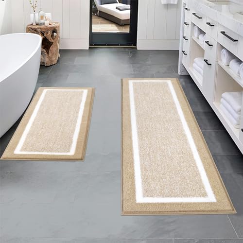 Pauwer Bathroom Rugs Sets 2 Piece, Non Slip Bath Mats for Bathroom, Absorbent Bath Rugs Floor Mat, Machine Washable Shower Rugs for Bath Floor, Tub and Shower