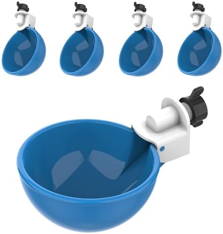 Lil Clucker - Blue Large Automatic Chicken Waterer Cups Suitable for Ducks, Geese, Turkeys, and Bunny Rabbit - Water Feeder Kit - Poultry Waterer - Pack of 5