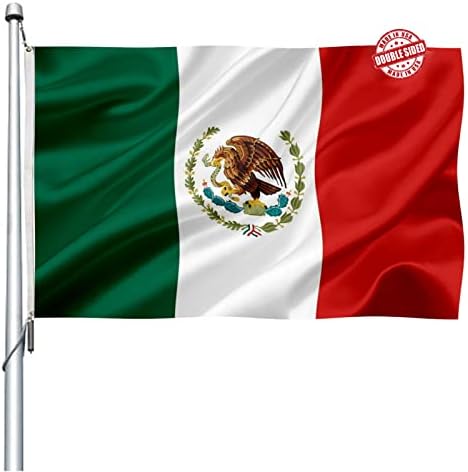 Mexico MX Flag 3x5 Outdoor Double Sided - Vivid Color Polyester Canvas Header and 4 Rows Stitched - Mexican National Flags with Brass Grommets