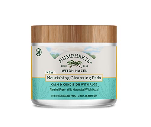 Humphreys Witch Hazel Nourishing Cleansing Pads | Wild Harvested Witch Hazel & Aloe | Hydrating, Natural Alcohol-Free Formula | 60 Rounds