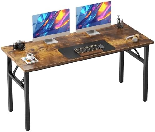 Need Folding Desk, 54 inch Large Computer Desk for Home Office, No Install Needed Study Student Writing Table Desk Workstation, Rustic Brown