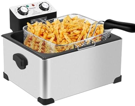 1800W Electric Deep Fryer with 3 Frying Baskets,5 Liters/21 Cups Deep Fryer with Viewing Window,Removable Frying Basket and Easy to Clean Stainless Steel Body, Silver