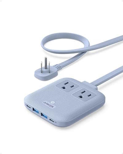 Anker Nano Charging Station(67W Max), 6-in-1 USB C Power Strip for iPhone 15/14 ,MacBook, with Flat Plug and 5ft Thin Undetachable Extension Cord,2 AC&2 USB A&2 USB C, for Home&Office(Ice Lake Blue)