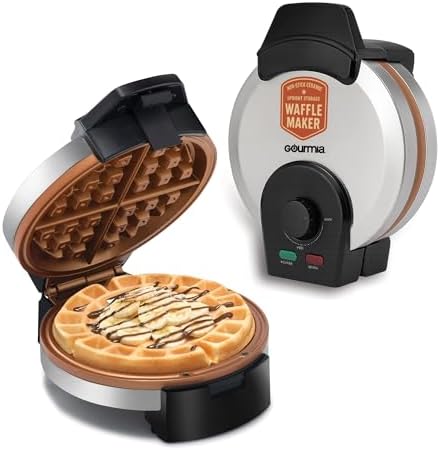 Gourmia Belgian Waffle Maker – Nonstick Waffle Ceramic Coating Plates with Browning Control &Indicator Lights to Make Thick Fluffy Waffles from Light to Dark - Compact, Quick Heat Up, Upright Storage