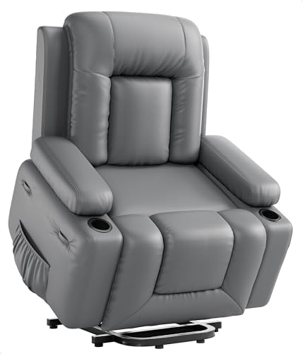GarveeHome Power Lift Recliner Chair - Heat and Massage, Faux PU Electric Lift Recliner for Elderly & Mobility Impaired, Adjustable Back and Legs, Heavy Duty Lift Chair for Seniors