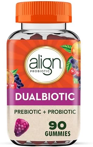 Align DualBiotic, Prebiotic + Probiotic for Women and Men, Help Nourish and Add Good Bacteria for Digestive Support, Natural Fruit Flavors, 90 Gummies
