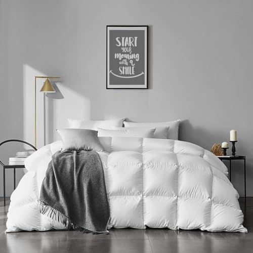 APSMILE Oversized King Feathers Down Comforter - Ultra Soft All Seasons 100% Organic Cotton Duvet Insert Medium Warm Quilted Bed Comforter with Corner Tabs (120x98, White)