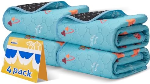 Washable Pee Pads for Dogs, 4-Pack Reusable Puppy Pads, Waterproof Non-Slip Wee Wee pad, Absorbent and Leakproof Training Mats for Potty, Crate, Playpen, Bed, Sofa, 18"x 24"